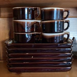 Vintage | 6 Pfaltzgraff Brown Drip Snack Sets